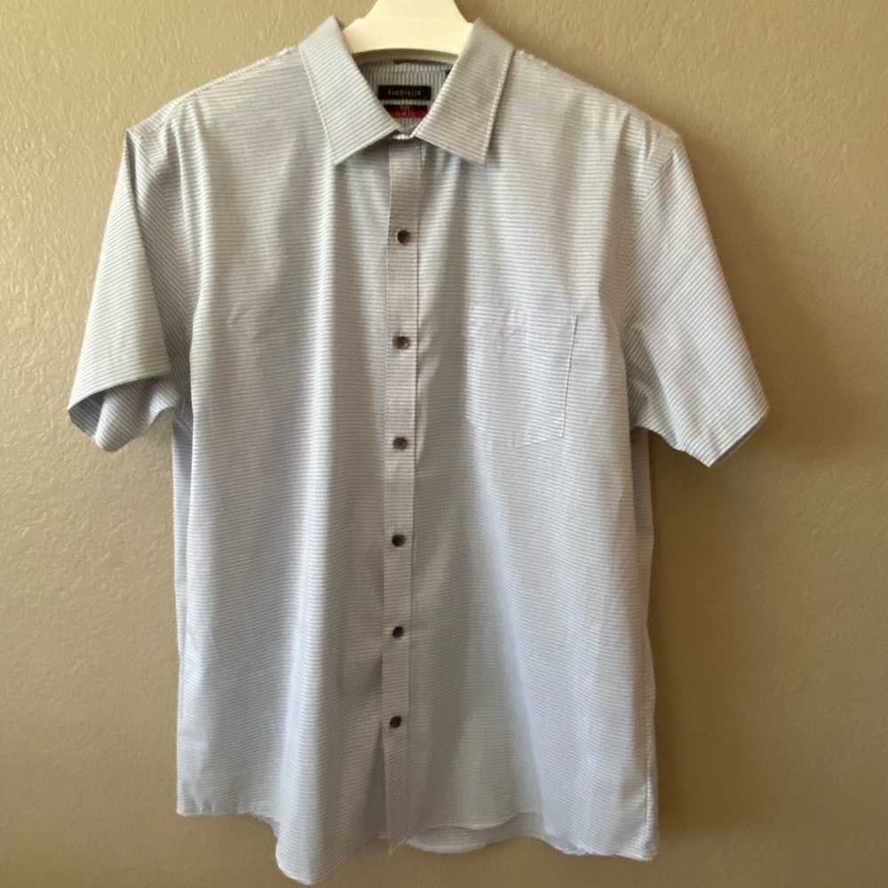 Van Heusen men’s causal SS shirt, trim fit grey/wh